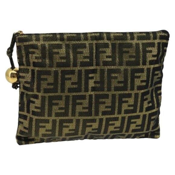 FENDI Zucca Canvas Pouch Gold Auth 102385 - Picture 1 of 15
